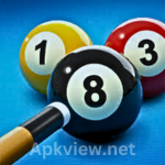 The logo of 8 Ball Pool MOD APK, showcasing a modern design with elements of a pool table and cues.