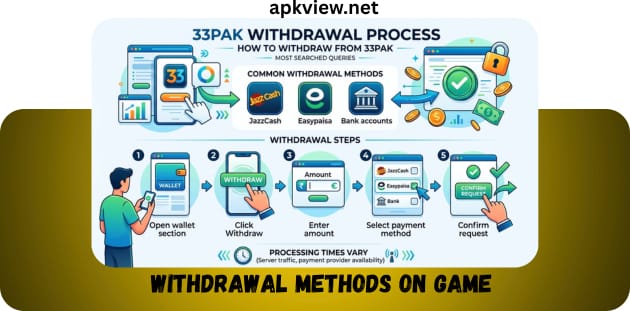 withdraws methods on 33pak game